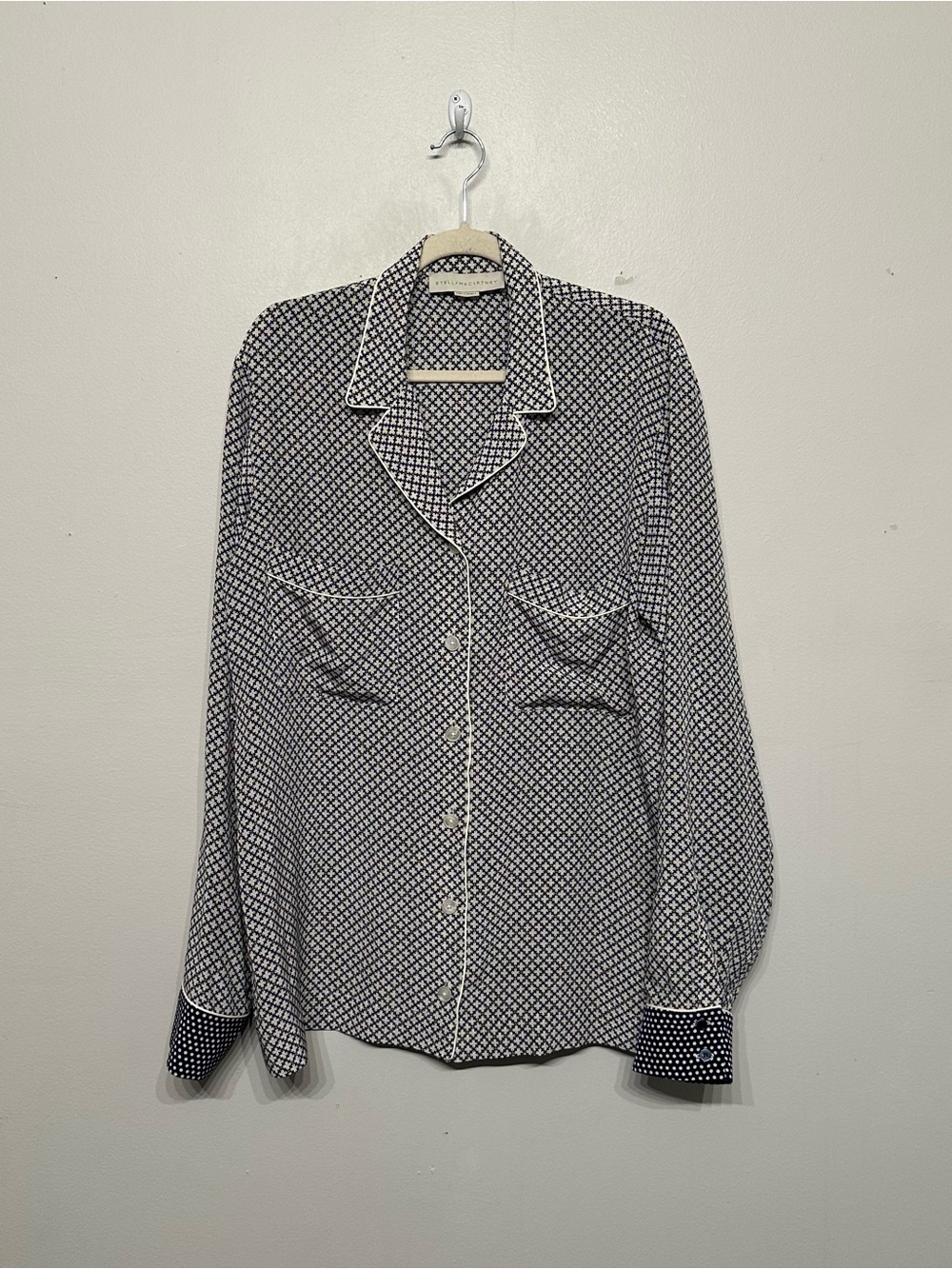 Stella McCartney 100% Silk Pajama Style Button Down Long Sleeve Top Blouse 46